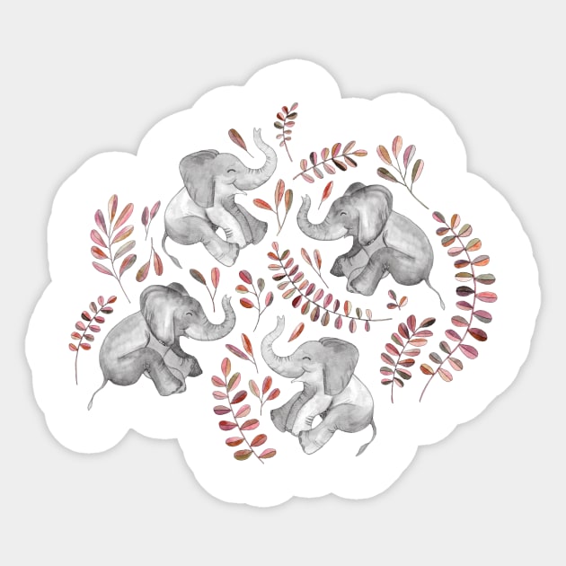 Laughing Baby Elephants – Coral Sticker by micklyn